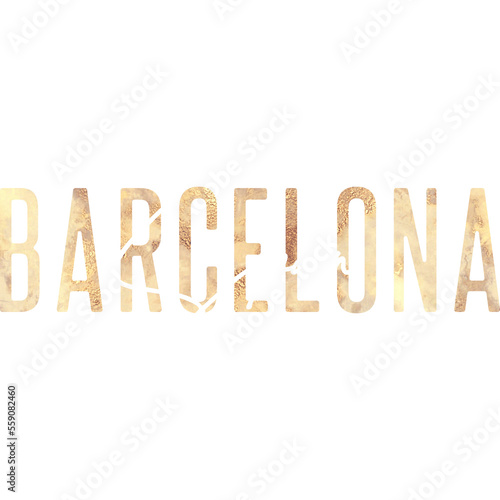 Photography Barcelona City Typography in Golden letters, tourism related items, gift ideas etc