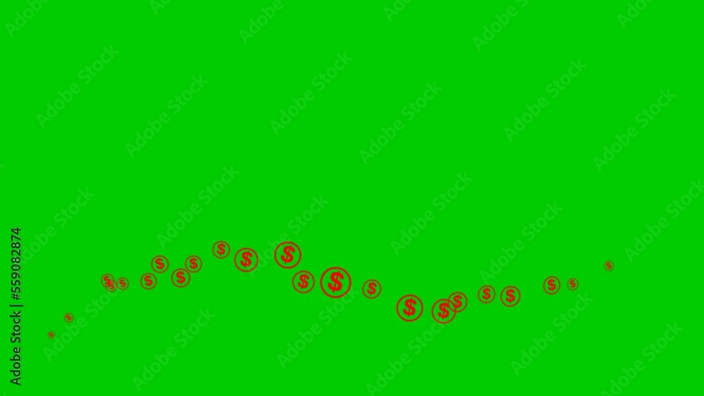 Animated red dollar coins fly from left to right. A wave with flying money. Concept of business, money, finance. Vector illustration isolated on the green background.
Animated red dollar coins fly from left to right. A wave with flying money. Concept of business, money, finance. Vector illustration isolated on the green background.
