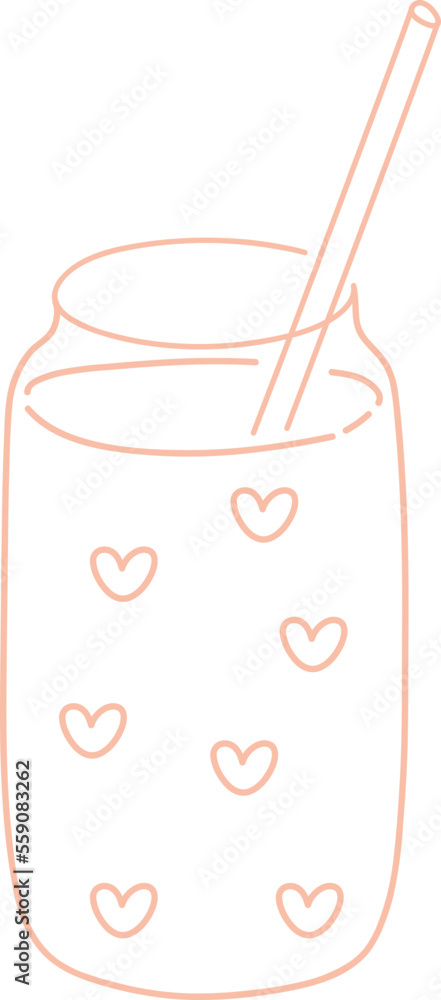Kawaii Valentine Coffee Cup Outline Illustration Heart Doodle Clear Can Glass Cup Kawaii Valentine Coffee Cup Outline Illustration Heart Doodle Clear Can Glass Cup