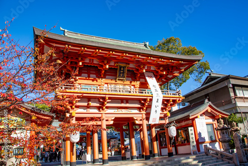 Kobe Japan Dec 6th 2022: the tower gate of Ikuta Shrine. The shrine is possibly among the oldest shrines in the country.