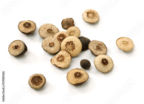 Fotografie Dried bitter orange used in chinese herbal medicine isolated over white background