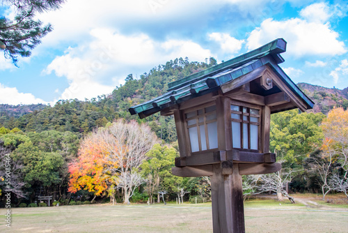 the autumn view of Garden in Shrine Izumo-taisha in Izumo, Shimane Prefecture, one of the most ancient and important Shinto shrines in Japan.  It is dedicated to the god Okuninushi. photo