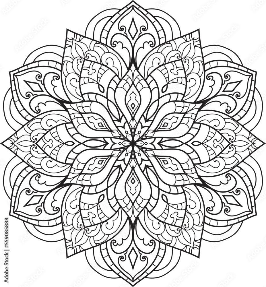 Mandala white background.Adult coloring page Mandala white background.Adult coloring page