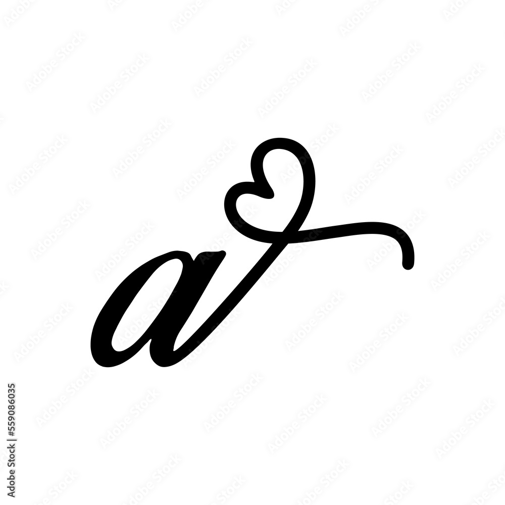 Initial A logo vector design, abstract art heart in black and white colors