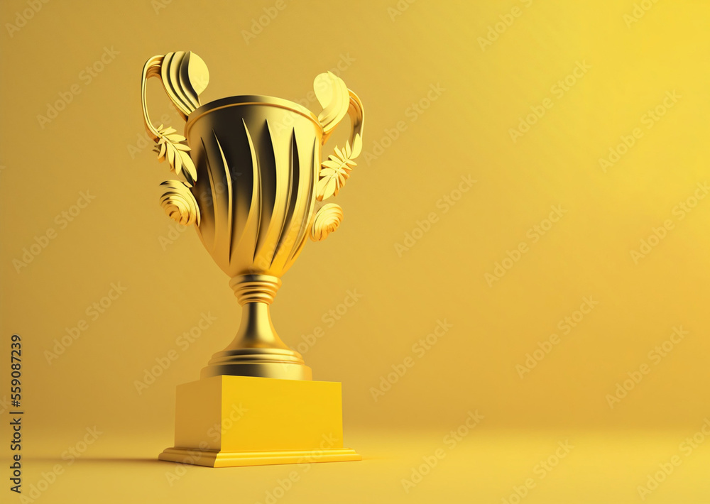Trophy on a yellow background. Generative AI. Trophy on a yellow background. Generative AI.