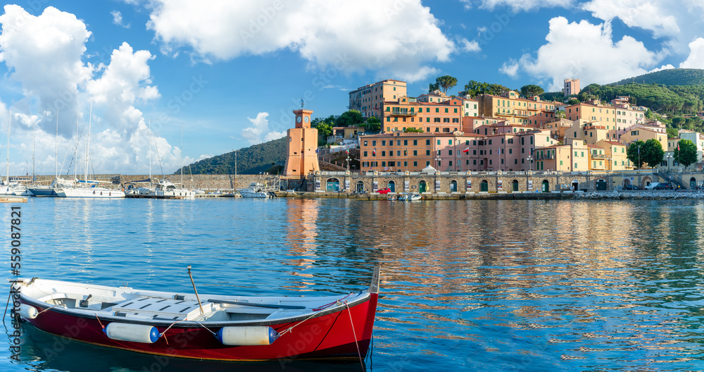 Obraz premium View of Rio Marina village and harbour, Elba islands, Tuscany, Italy