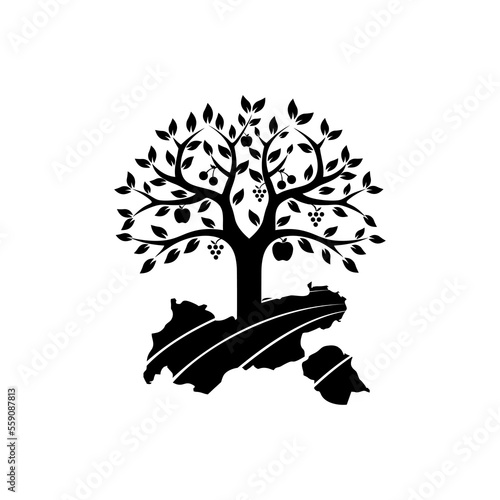 Abstract art fruit, tree, map logo vector design in black and white colors