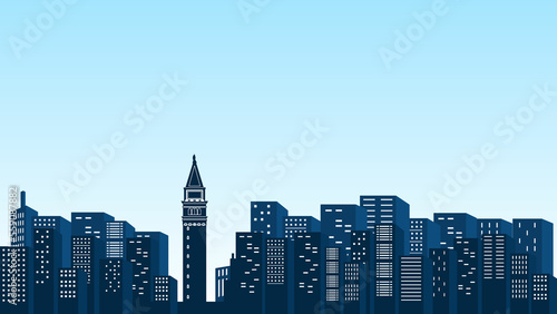 View of blue sky with many tall buildings in italian city