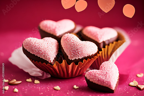 Obraz na płótnie Celebrate Your Love with These Irresistible Valentine's Day heart-shaped Chocolates Generative AI w salonie