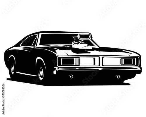 dodge supercharger car logo 1970 silhouette isolated white background view from front. best for the car industry.