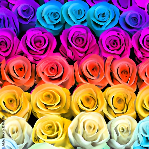 Rainbow roses background. Valentine s Day. Generative AI. 