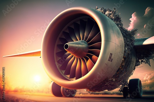 airplane engine construction closeup, Aeronautical Engineering Concept, generative ai composite