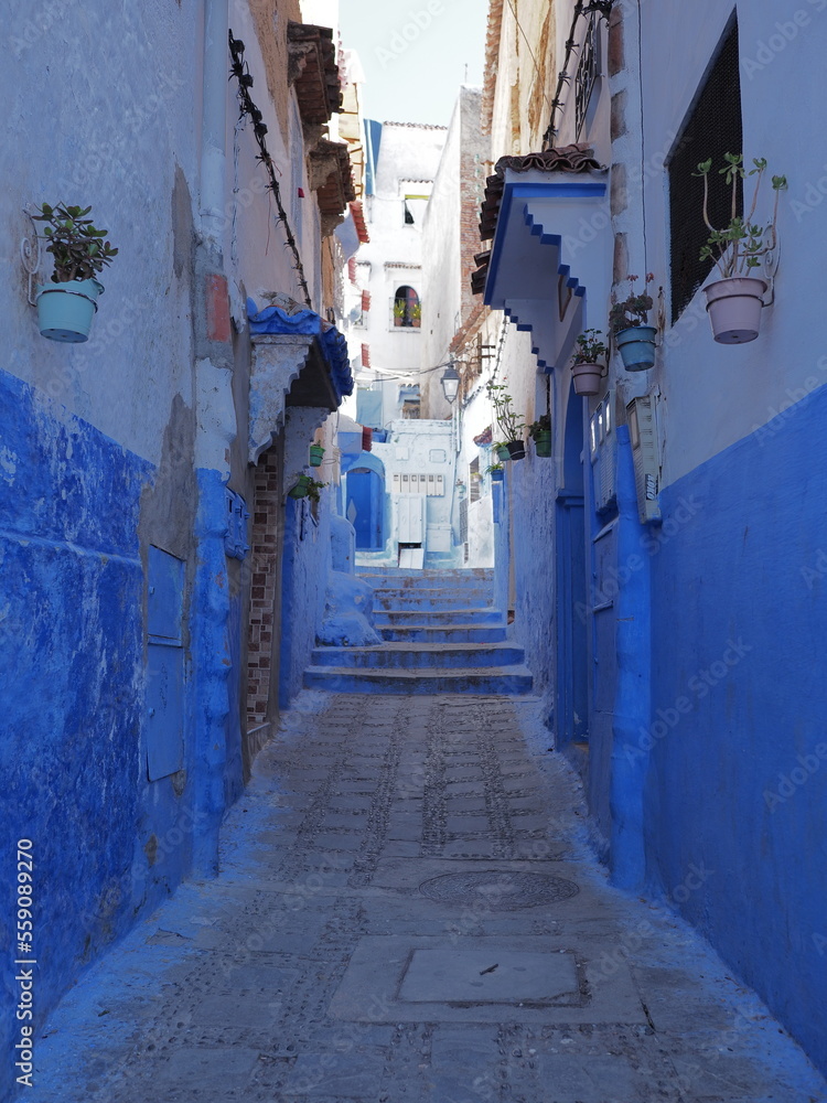 Bluish frontage in Chefchaouen city in Morocco - vertical