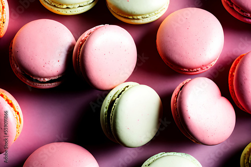 Obraz na płótnie Indulge in Love: Delicious Pink and Chocolate Macarons for Valentine's Day Generative AI w salonie