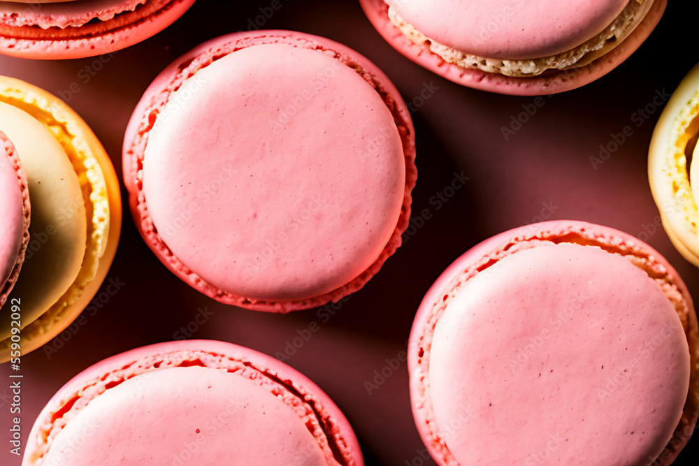 Indulge in Love: Delicious Pink and Chocolate Macarons for Valentine's Day Generative AI