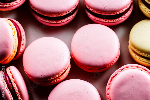Obraz na płótnie Indulge in Love: Delicious Pink and Chocolate Macarons for Valentine's Day Generative AI w salonie