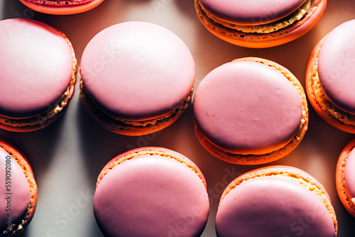Obraz na płótnie Indulge in Love: Delicious Pink and Chocolate Macarons for Valentine's Day Generative AI w salonie