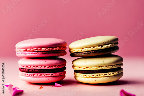 Obraz na płótnie Sweeten Your Valentine's Day with These Mouthwatering Chocolate and Pink Macarons Generative AI copy space w salonie