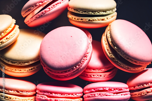 Obraz na płótnie Indulge in Love: Delicious Pink and Chocolate Macarons for Valentine's Day Generative AI w salonie