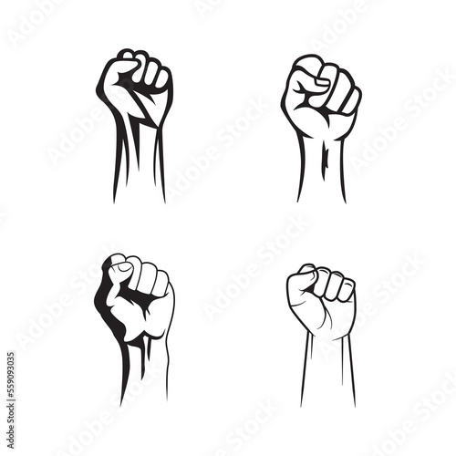 Collection of fists clenched outline style