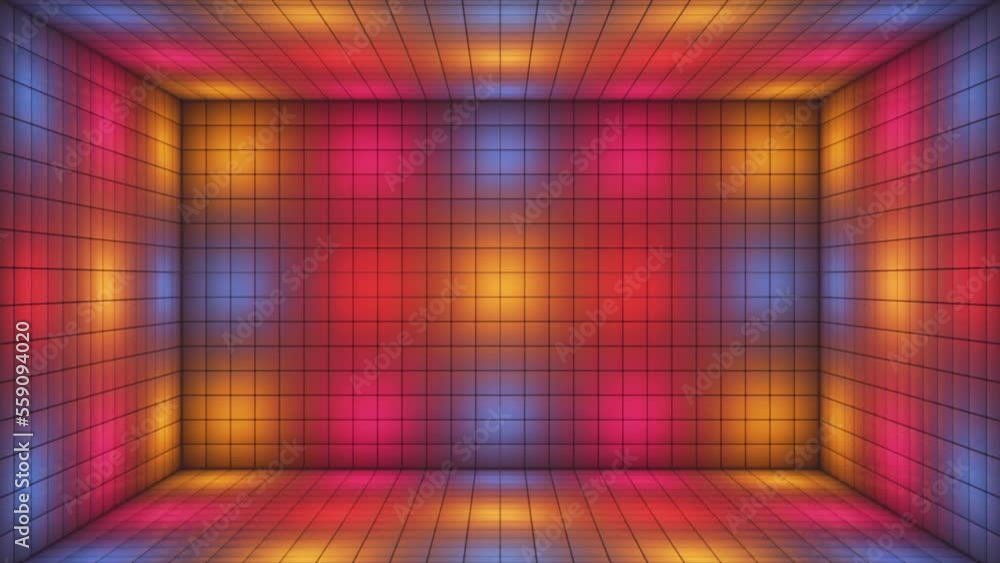 Broadcast Hi-Tech Alternate Blinking Illuminated Cubes Room Stage, Multi Color, Events, 3D, Loopable, 4K Broadcast Hi-Tech Alternate Blinking Illuminated Cubes Room Stage, Multi Color, Events, 3D, Loopable, 4K