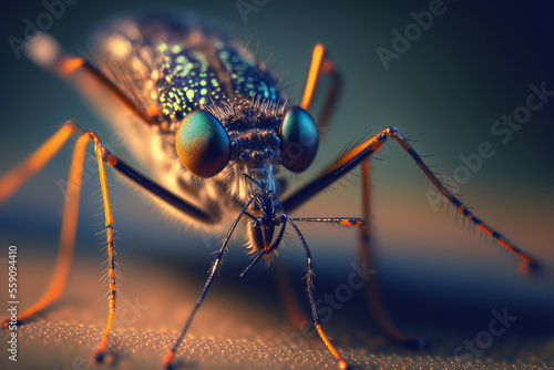 An extremely sharp and detailed portrait of mosquito macro. Generative AI. Detailed mosquito. Mosquito macro. © UIMEGA