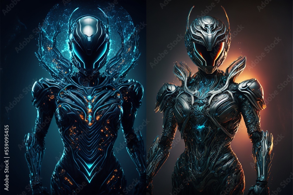 Alien in metallischer Ausrüstung und Helm, ai generativ Alien in metallischer Ausrüstung und Helm, ai generativ