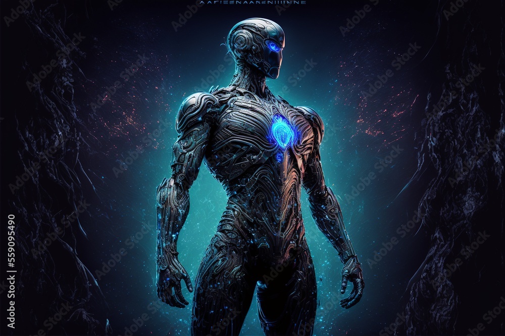 Alien in metallischer Ausrüstung und Helm, ai generativ Alien in metallischer Ausrüstung und Helm, ai generativ
