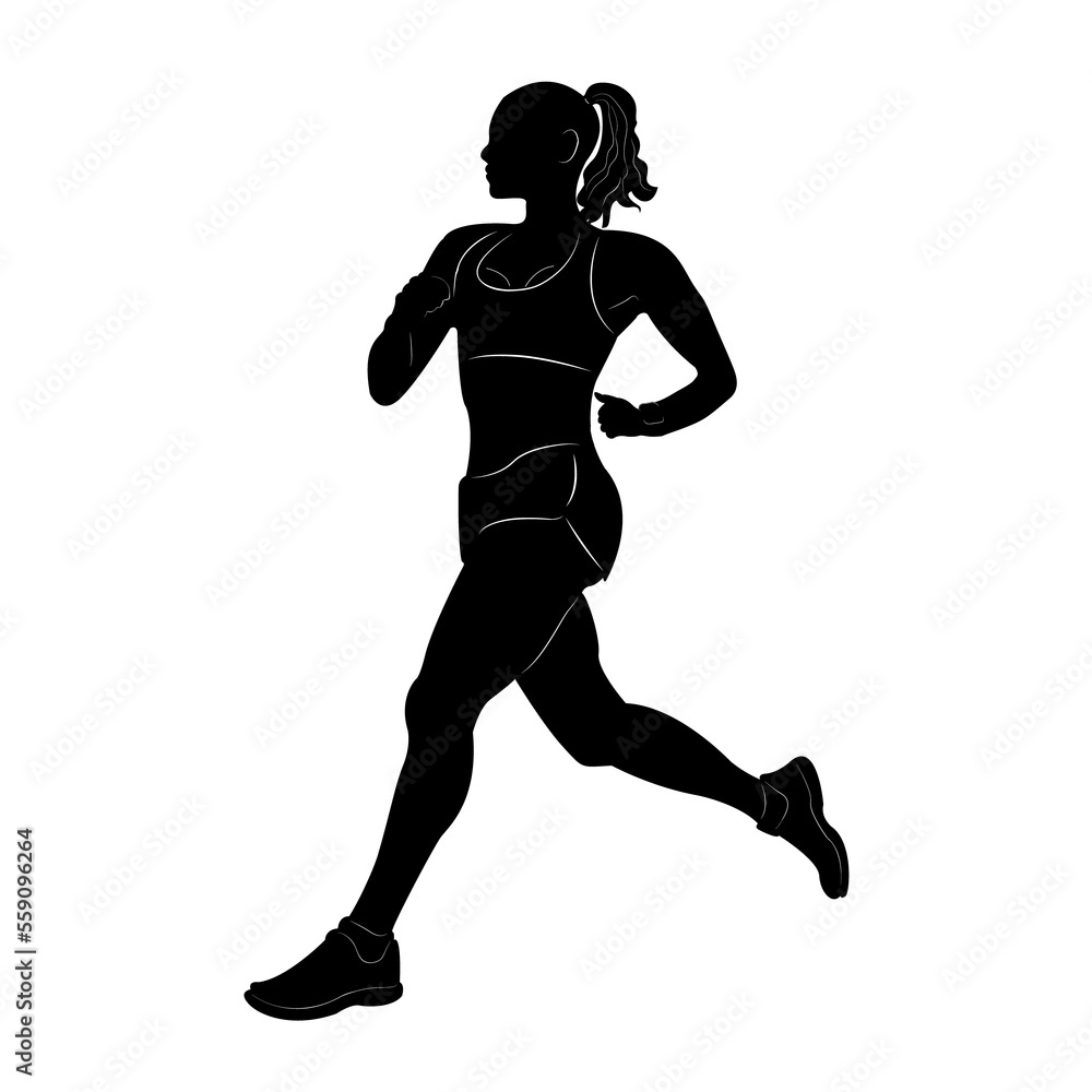 Running sprint girl. Silhouette of a running man. Marathon for speed. Athlete. Athletics. Kind of sport.