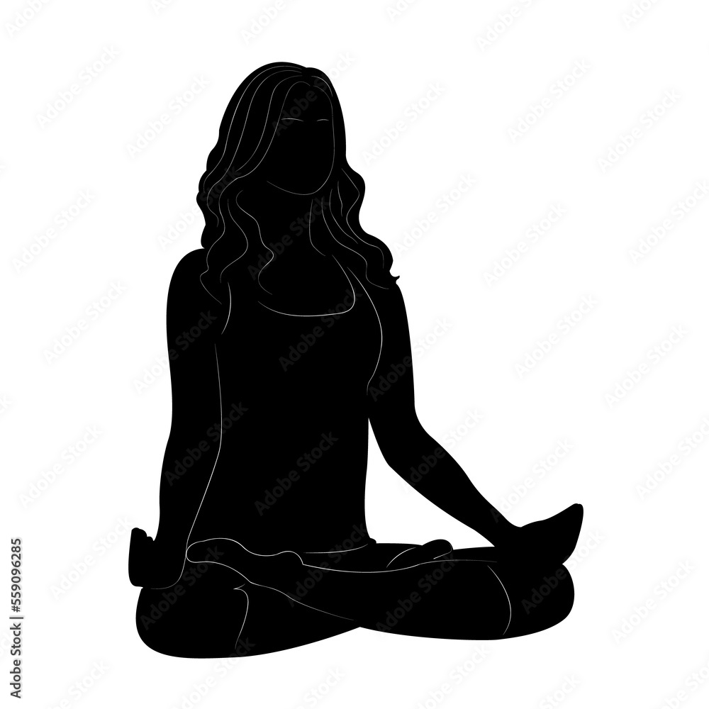 Yoga pose for relaxation and meditation. Silhouettes of a woman. Yoga. Lotus pose.
