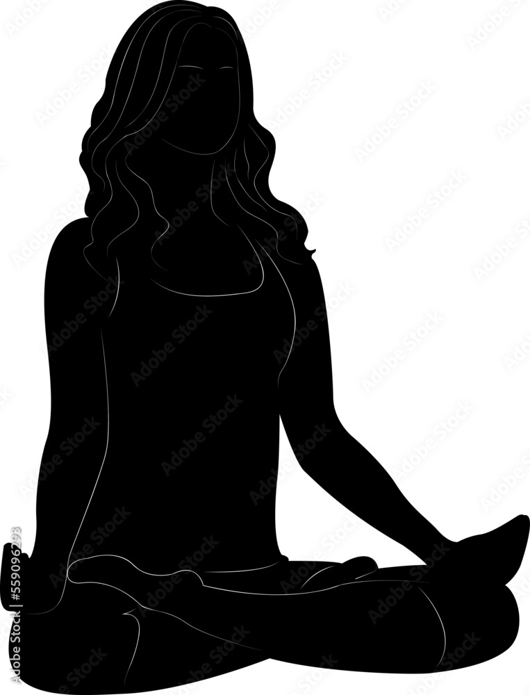 Yoga pose for relaxation and meditation. Silhouettes of a woman. Yoga. Lotus pose.