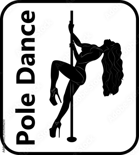 Silhouette of a girl and a pole on a white background. Pole dance. Striptease and exotic dances. Logo. Fitness. Pylon.