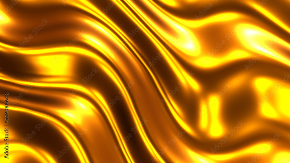 Fototapeta premium Gold metallic waves, shiny golden lustrous metal wavy liquid pattern texture