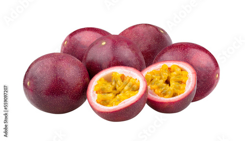 Passion fruit on the white background. full depth of field