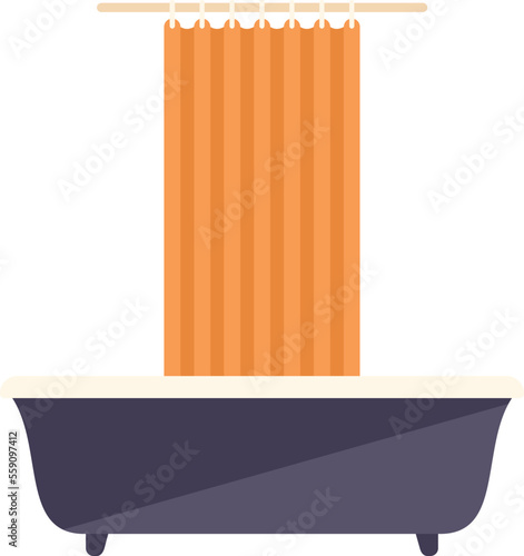 Tub shower curtain icon flat vector. Clean bathroom. Modern interior isolated