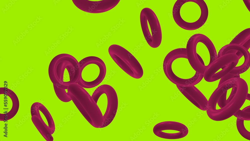 Huge 3D Viva magenta circles rings torus green screen. Abstract festive background for advertising, congratulations, text. Scientific concept. 3D animation Huge 3D Viva magenta circles rings torus green screen. Abstract festive background for advertising, congratulations, text. Scientific concept. 3D animation