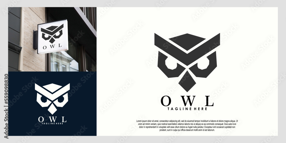 owl head logo design with mockup creative concept owl head logo design with mockup creative concept