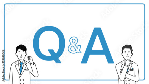 Q&Aのイメージイラストとレイアウト（タイトル）、中高年と若い医師の2人、ベクター