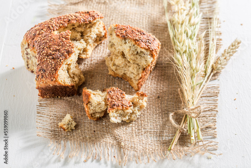 Healthy broke bread with wheat and crumble