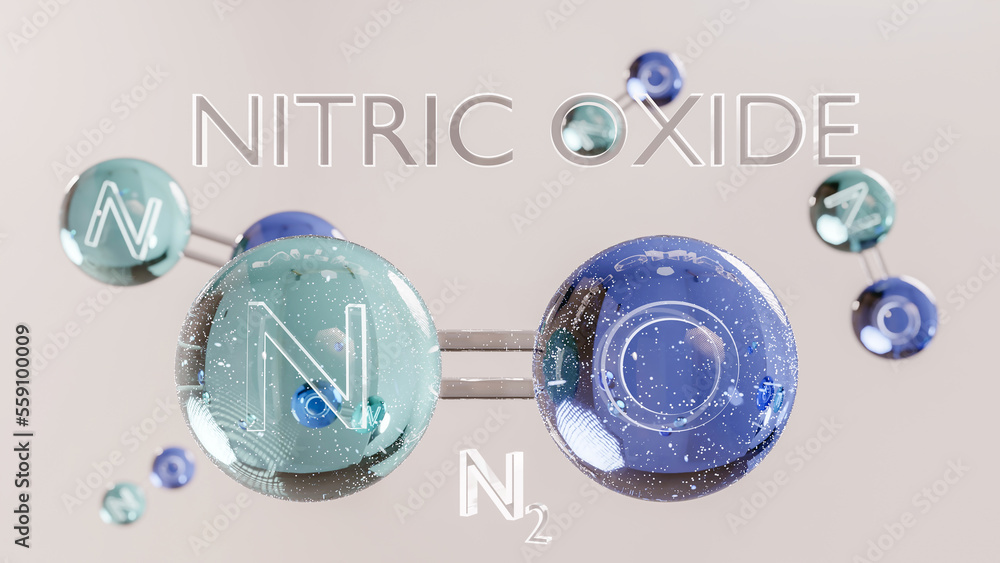 Nitric Oxide, NO, molecule model, chemical formula. Nitrogen oxide