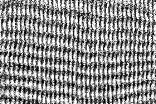 Grunge texture of a rough textile surface with clear villi. Abstract monochrome background of natural coarse fabric. Vector illustration. Overlay template.