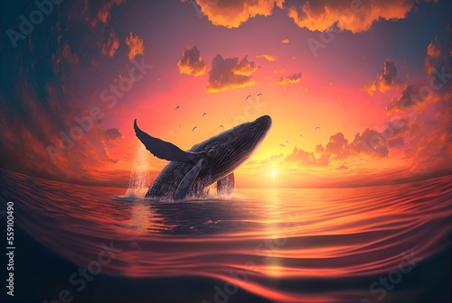 Wallpaper Mural Whale in the ocean, Whale, Generative AI Torontodigital.ca