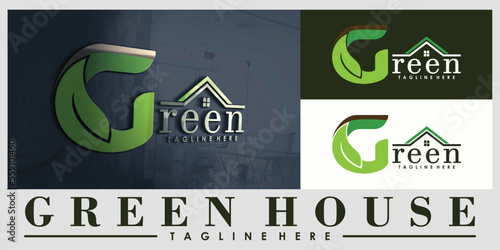 green house logo design with mockup creative concept