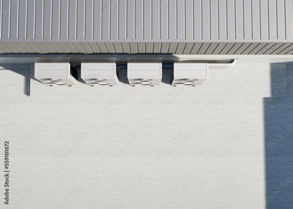 3d rendering of condenser unit or compressor on rooftop of industrial ...
