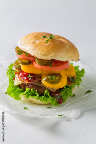 Tasty and fresh hamburger w...