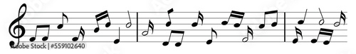 Musical note wave. Music notes melody on white background. Sheet music notes of tune bass and treble.
