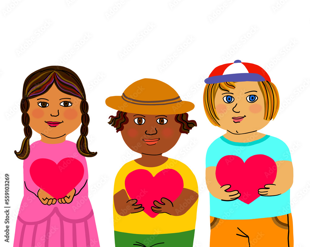 Group of young children hands holding red heart. Group of young children hands holding red heart.