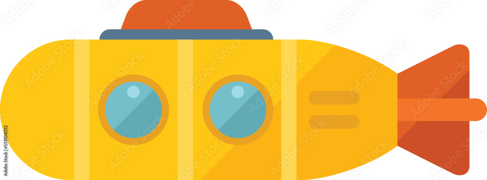 Cute submarine icon flat vector. Sea bathyscaphe. Sub marine isolated Cute submarine icon flat vector. Sea bathyscaphe. Sub marine isolated