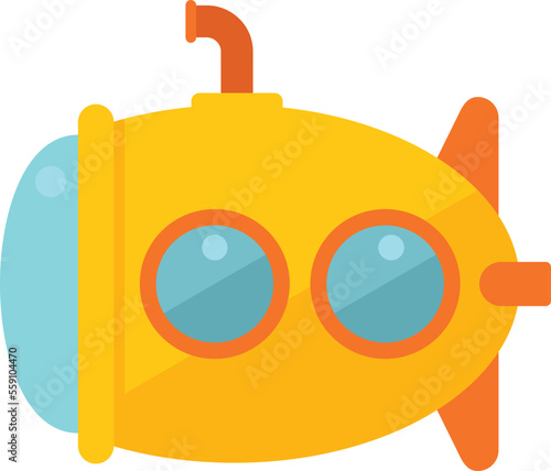 Propeller submarine icon flat vector. Sea boat. Ocean porthole isolated