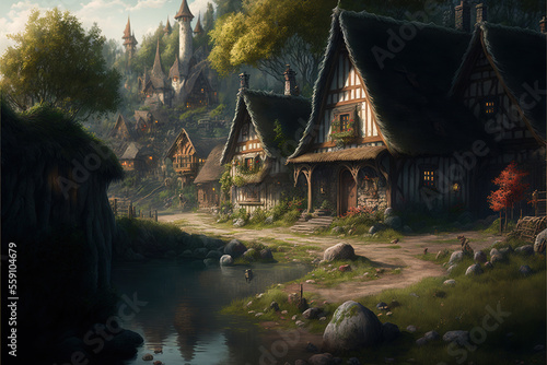 Beautiful fantasy village, Generative AI